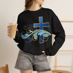 ESTID Unisex Crewneck Pullover | Blaues Kreuz & Wellen-Ornament Ansicht 21 – Sweatshirt – ESTID