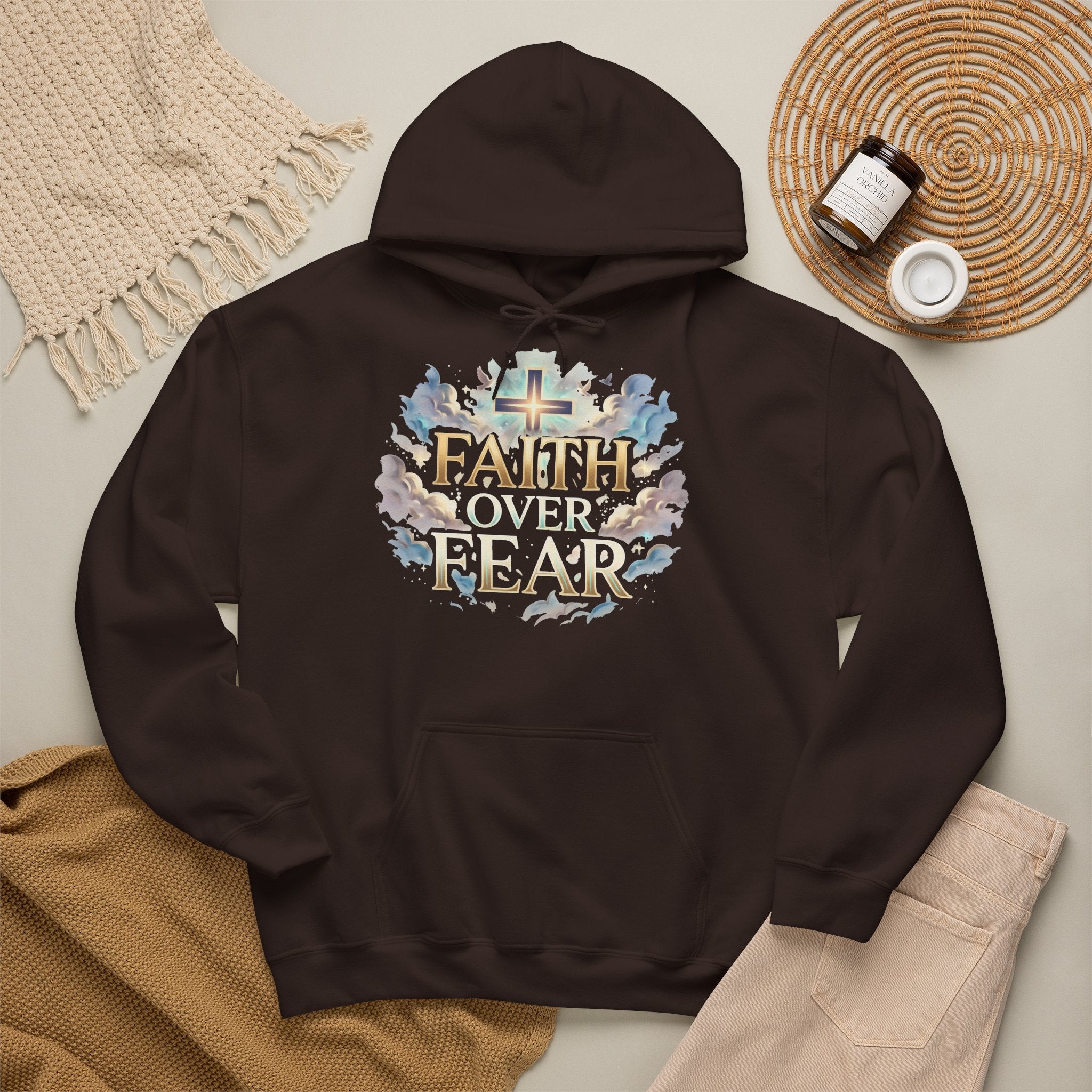 Faith Over Fear Hoodie – Jesus Kreuz Kapuzenpullover | Christliches Sweatshirt