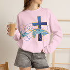 ESTID Unisex Crewneck Pullover | Blaues Kreuz & Wellen-Ornament Ansicht 36 – Sweatshirt – ESTID