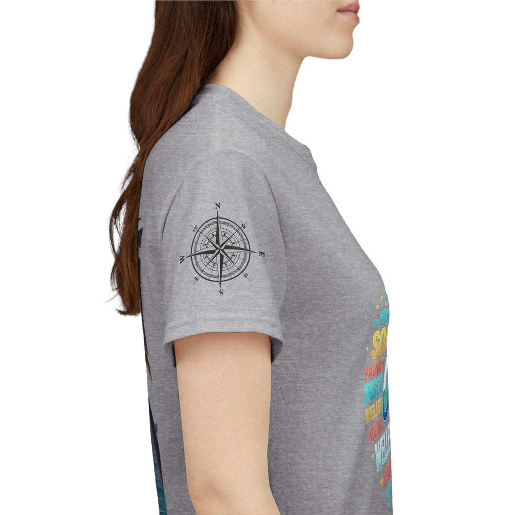 Strandurlaub T-Shirt – Retro Sonnenuntergang mit Palmen & ‚Urlaub‘ Wortwolke