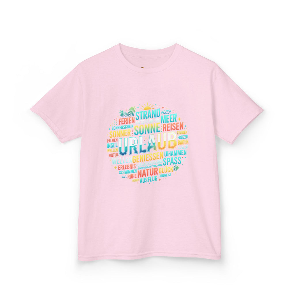 Kinder-T-Shirt "Urlaub" Wortwolke – Buntes Reise-Shirt für Kinder