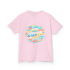 Kinder-T-Shirt "Urlaub" Wortwolke – Buntes Reise-Shirt für Kinder