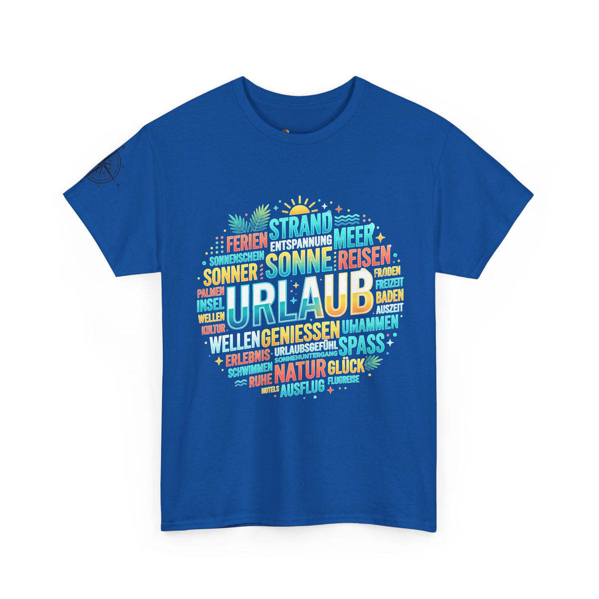 Strandurlaub T-Shirt – Retro Sonnenuntergang mit Palmen & ‚Urlaub‘ Wortwolke Ansicht 11 – T-Shirt – ESTID