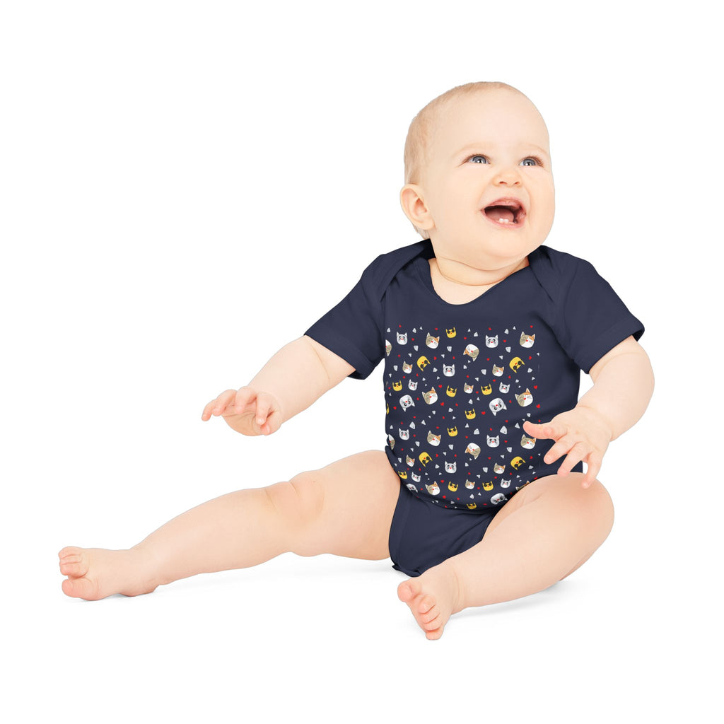 Bio-Babybody Kurzarm mit süßem Tiermuster – Ökologischer Baby-Overall