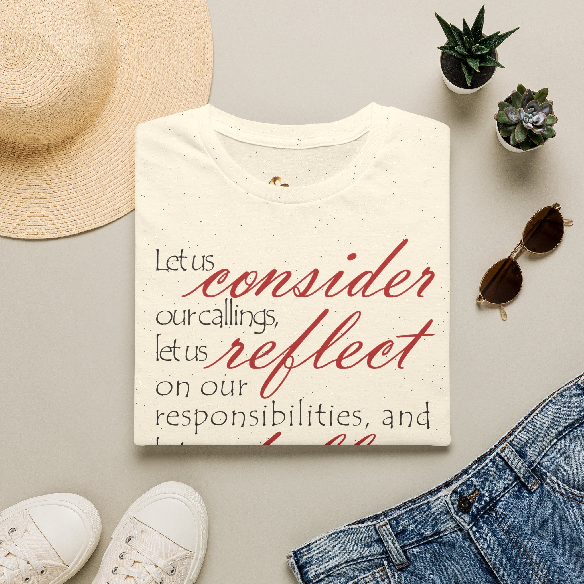 T-Shirt — „Lasst uns bedenken, lasst uns reflektieren“ Inspirierendes christliches Scripture-Shirt Ansicht 7 – T-Shirt – ESTID