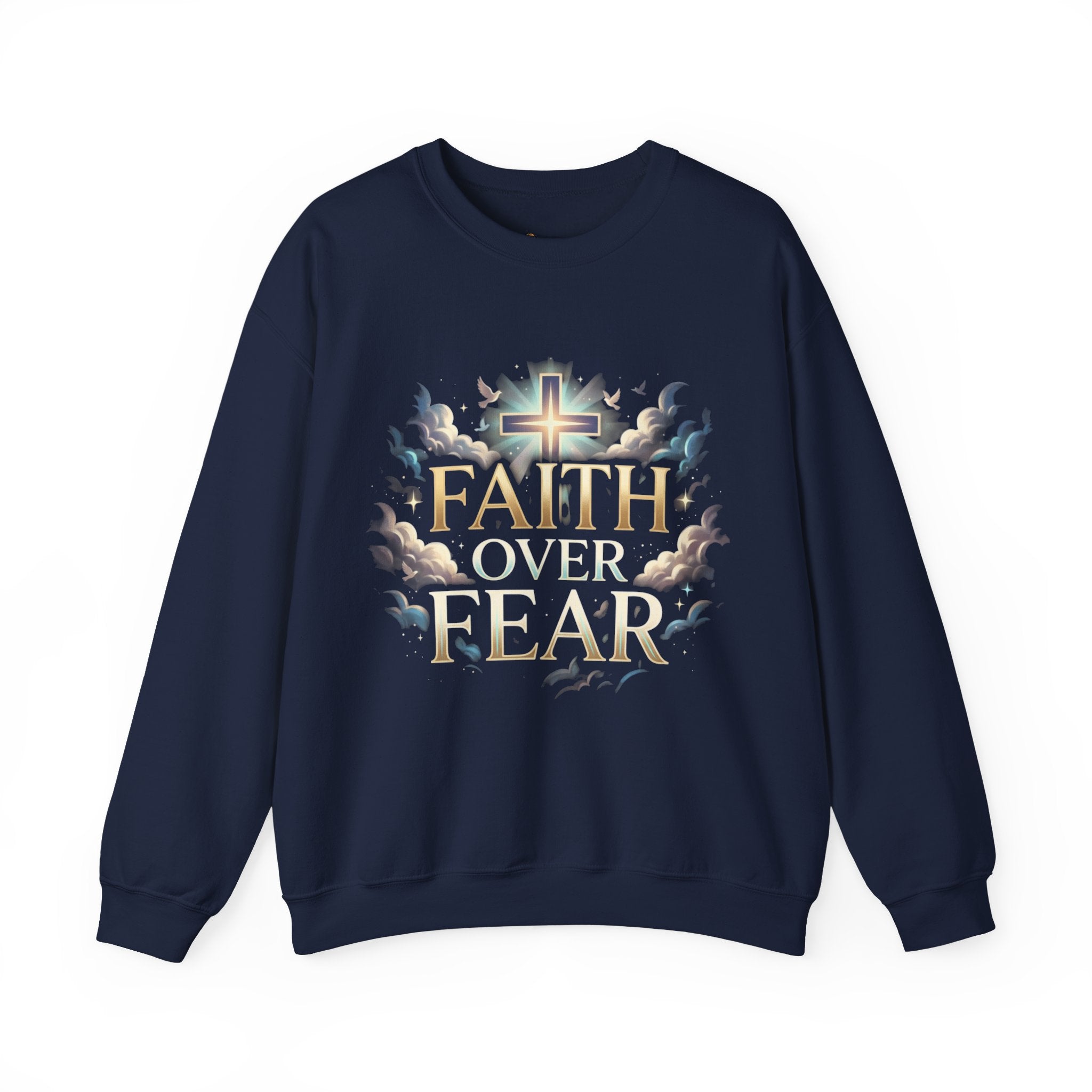 Faith Over Fear Crewneck Sweatshirt – Christliches Kreuz & Jesus Pullover