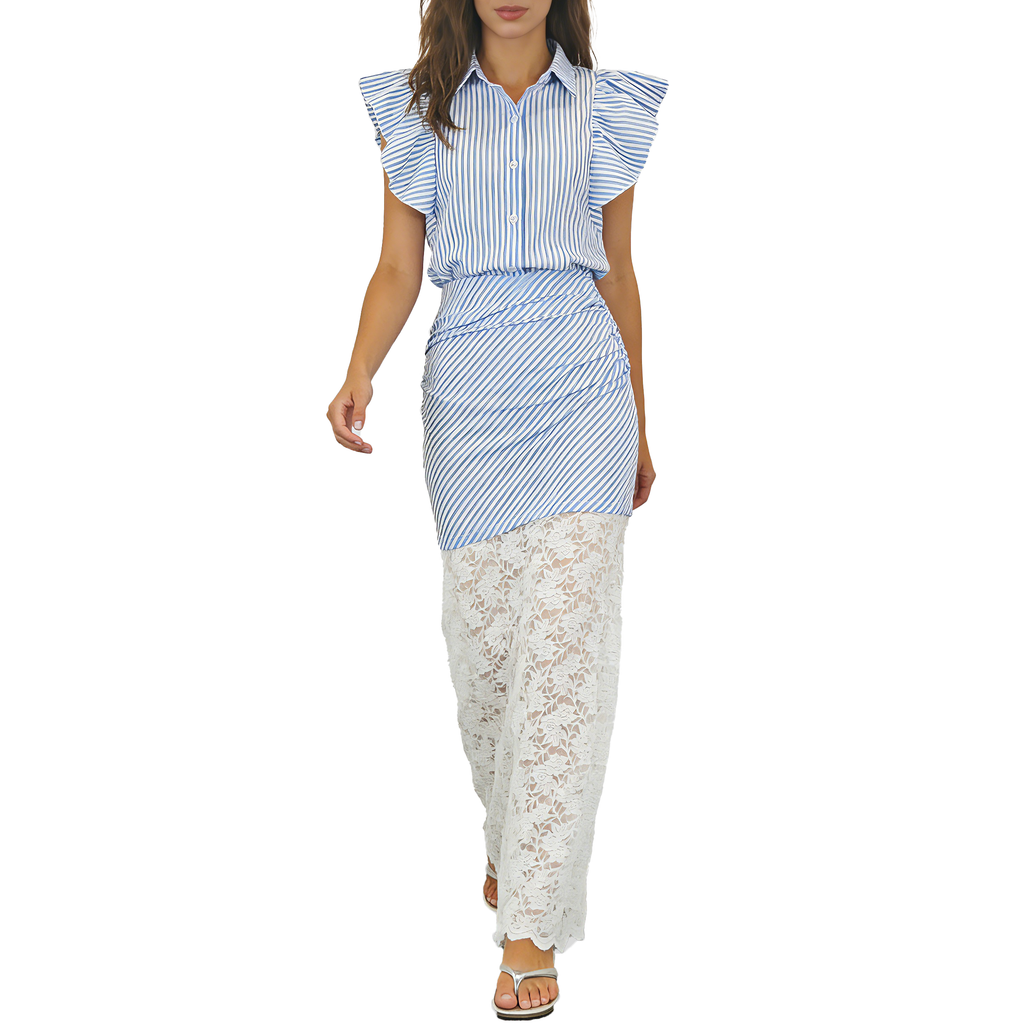 Gestreiftes Sommer-Set Damen | Blusenoberteil & Spitzen-Rock Ansicht 8 – Set – ESTID