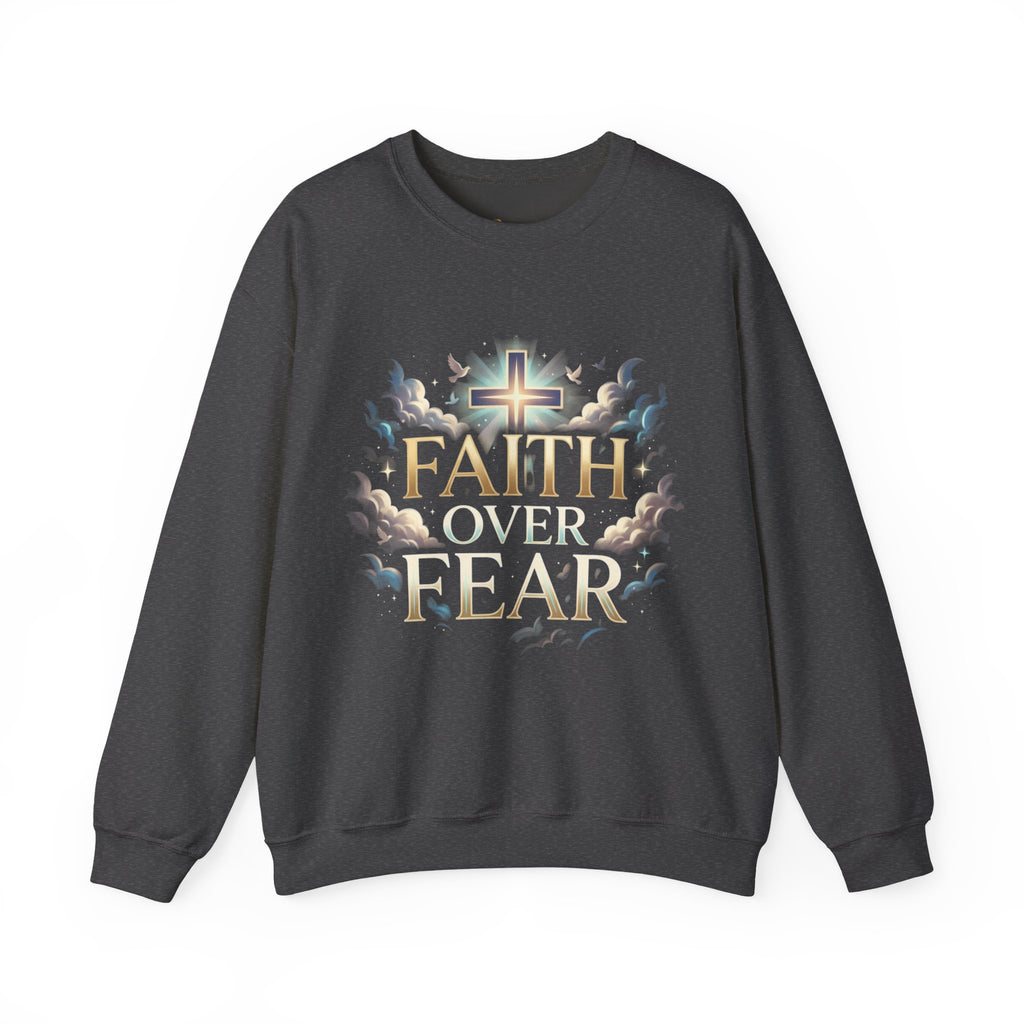Faith Over Fear Crewneck Sweatshirt – Christliches Kreuz & Jesus Pullover