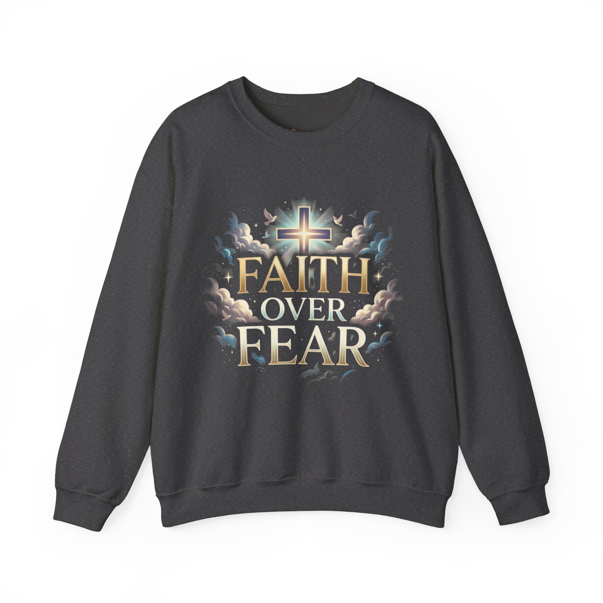 Faith Over Fear Crewneck Sweatshirt – Christliches Kreuz & Jesus Pullover