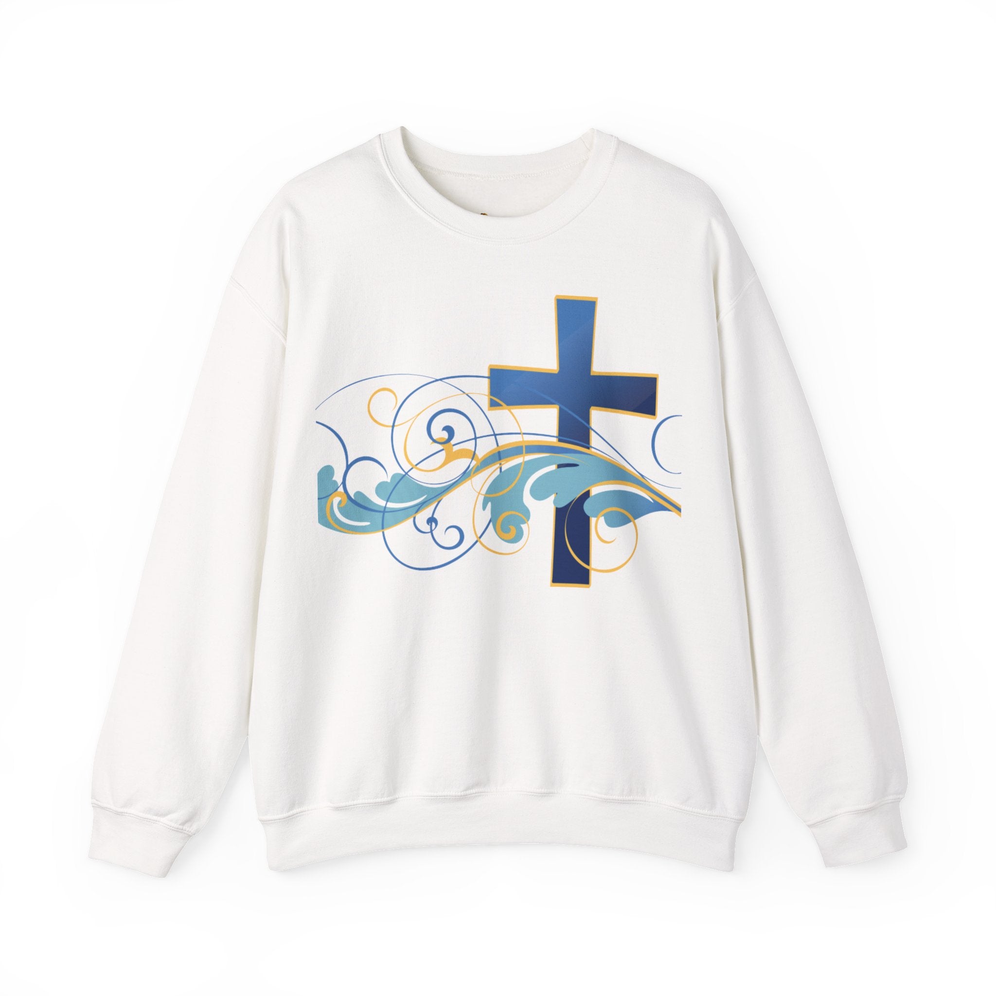 ESTID Unisex Crewneck Pullover | Blaues Kreuz & Wellen-Ornament Ansicht 8 – Sweatshirt – ESTID