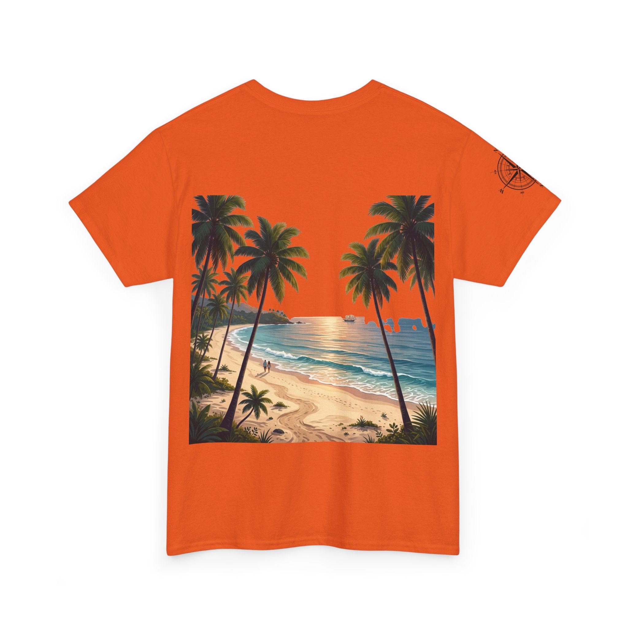 Strandurlaub T-Shirt – Retro Sonnenuntergang mit Palmen & ‚Urlaub‘ Wortwolke