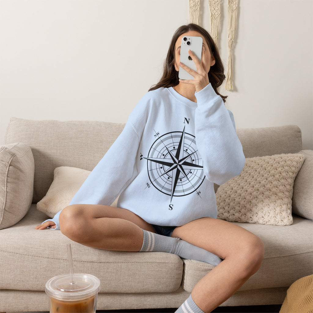 Kompass-Rose Sweatshirt – Nautik Crewneck für Reisende & Entdecker Ansicht 6 – Sweatshirt – ESTID