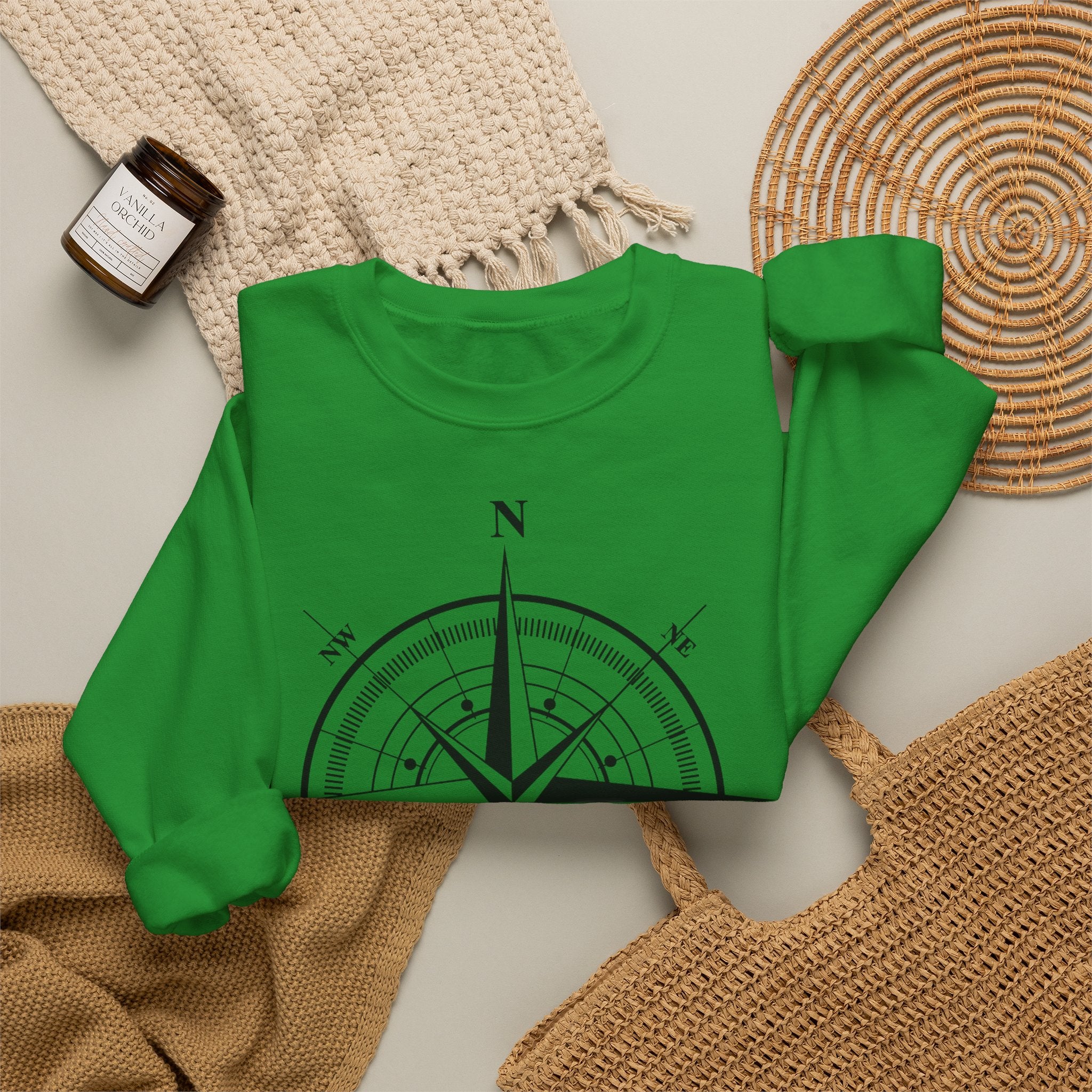 Kompass-Rose Sweatshirt – Nautik Crewneck für Reisende & Entdecker Ansicht 24 – Sweatshirt – ESTID