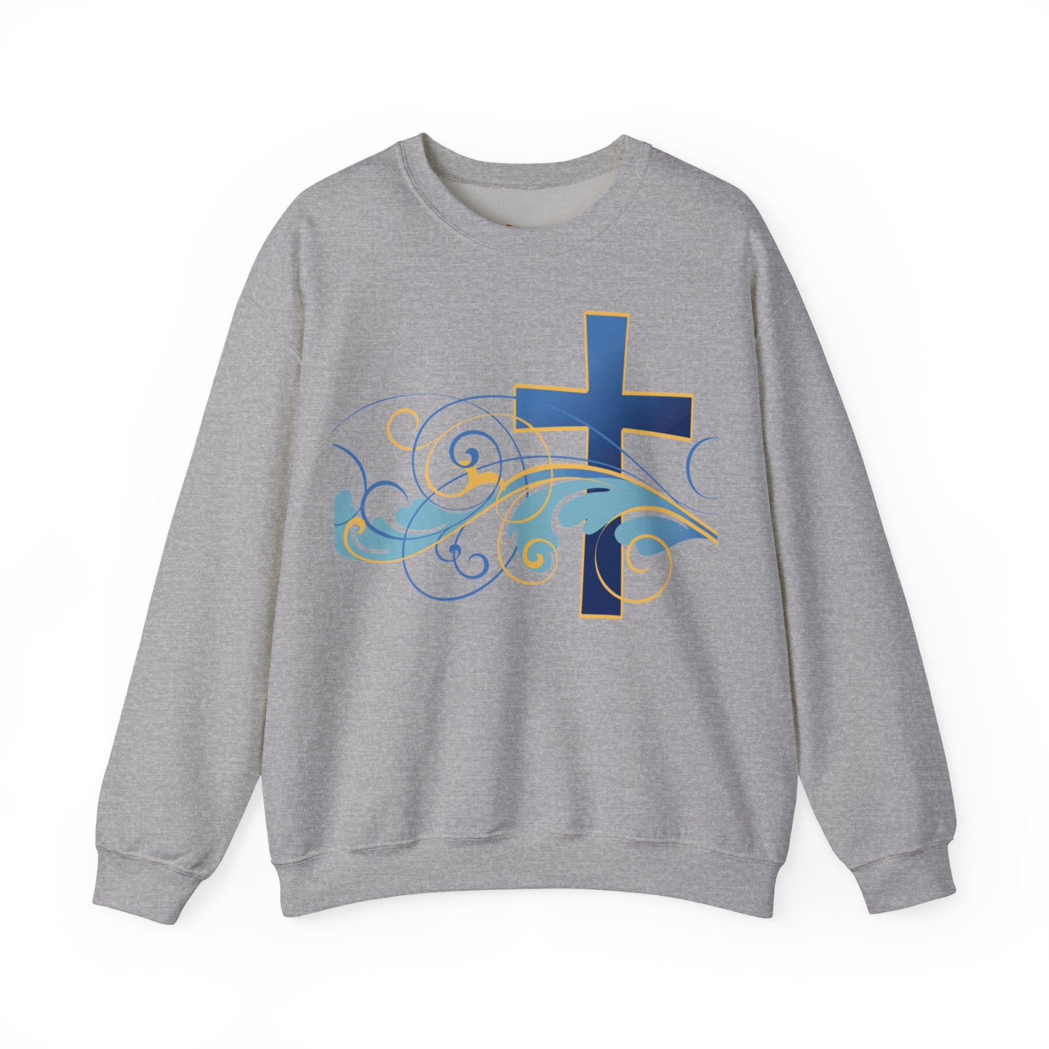 ESTID Unisex Crewneck Pullover | Blaues Kreuz & Wellen-Ornament Ansicht 11 – Sweatshirt – ESTID
