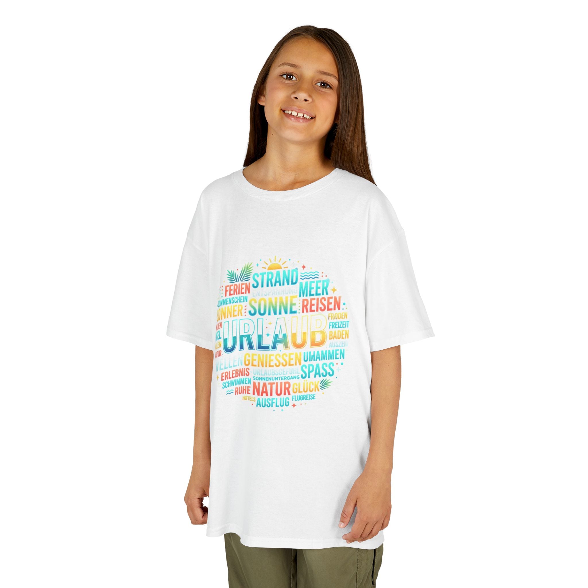 Kinder-T-Shirt "Urlaub" Wortwolke – Buntes Reise-Shirt für Kinder