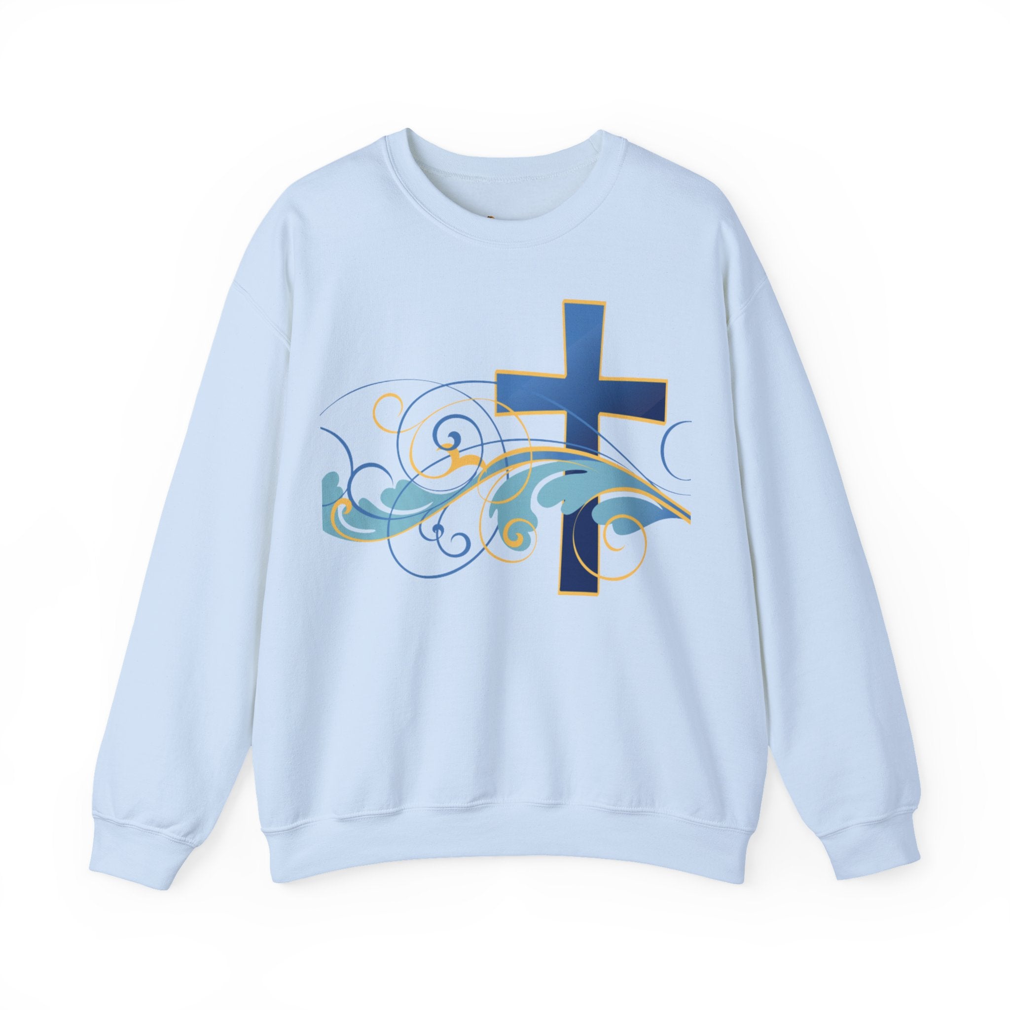 ESTID Unisex Crewneck Pullover | Blaues Kreuz & Wellen-Ornament Ansicht 13 – Sweatshirt – ESTID
