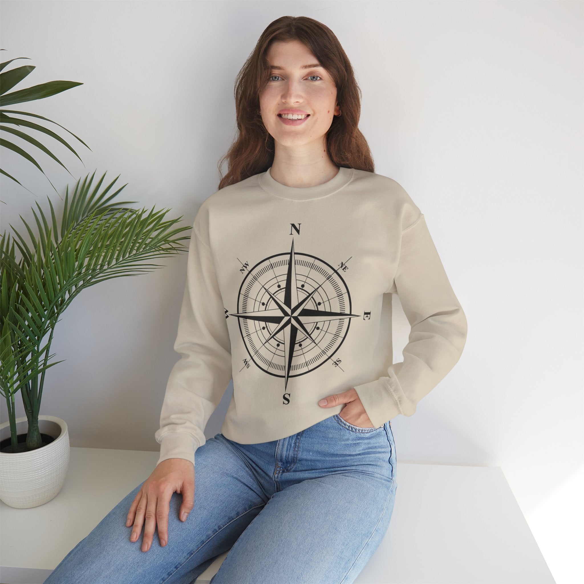 Kompass-Rose Sweatshirt – Nautik Crewneck für Reisende & Entdecker Ansicht 41 – Sweatshirt – ESTID