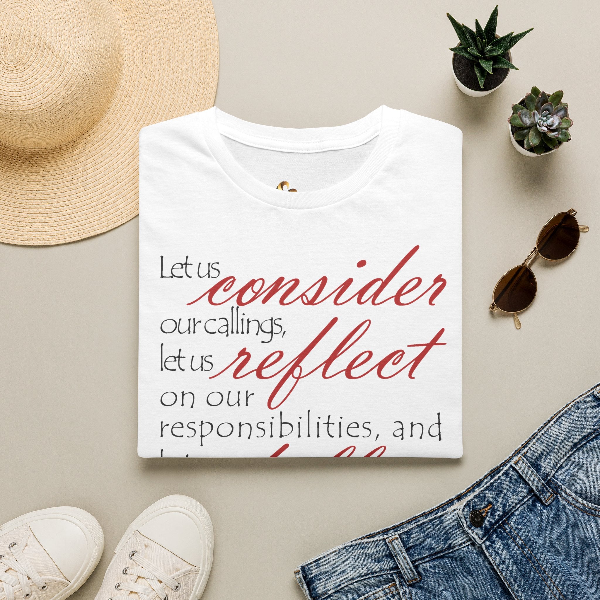 T-Shirt — „Lasst uns bedenken, lasst uns reflektieren“ Inspirierendes christliches Scripture-Shirt Ansicht 5 – T-Shirt – ESTID