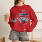 ESTID Unisex Crewneck Pullover | Blaues Kreuz & Wellen-Ornament Ansicht 42 – Sweatshirt – ESTID