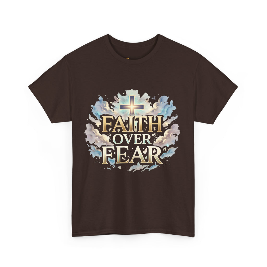 Faith Over Fear T-Shirt – Inspirierendes christliches Shirt mit Kreuz & Wolken