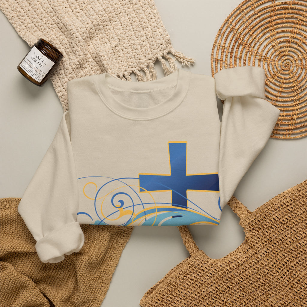 ESTID Unisex Crewneck Pullover | Blaues Kreuz & Wellen-Ornament Ansicht 23 – Sweatshirt – ESTID