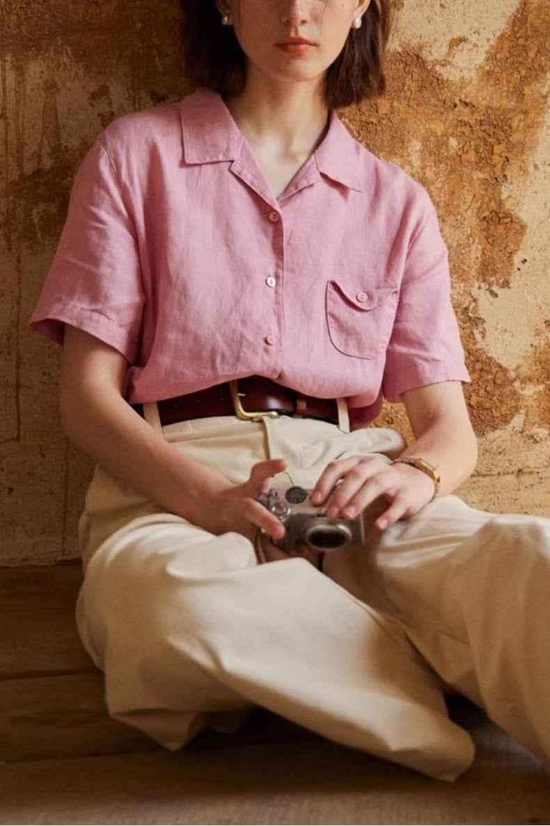 ESTID Damen Kurzarmhemd | Cotton-Linen Reverskragen Bluse Detailansicht – Shirt – ESTID
