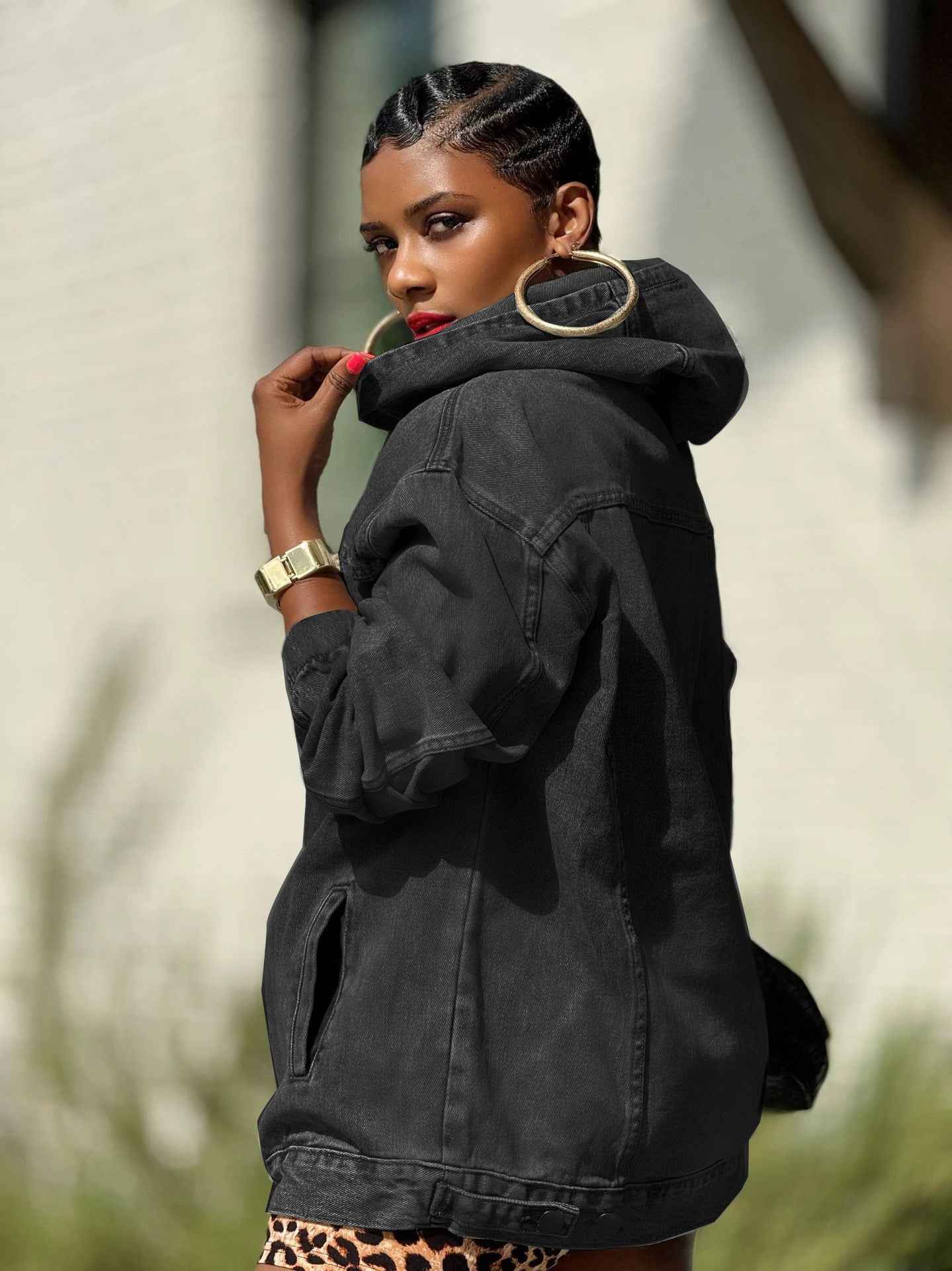 ESTID Damen Denim Oversized Hoodie „Urban Edge“ – Premium Jeans-Kapuzenpullover im Vintage-Look