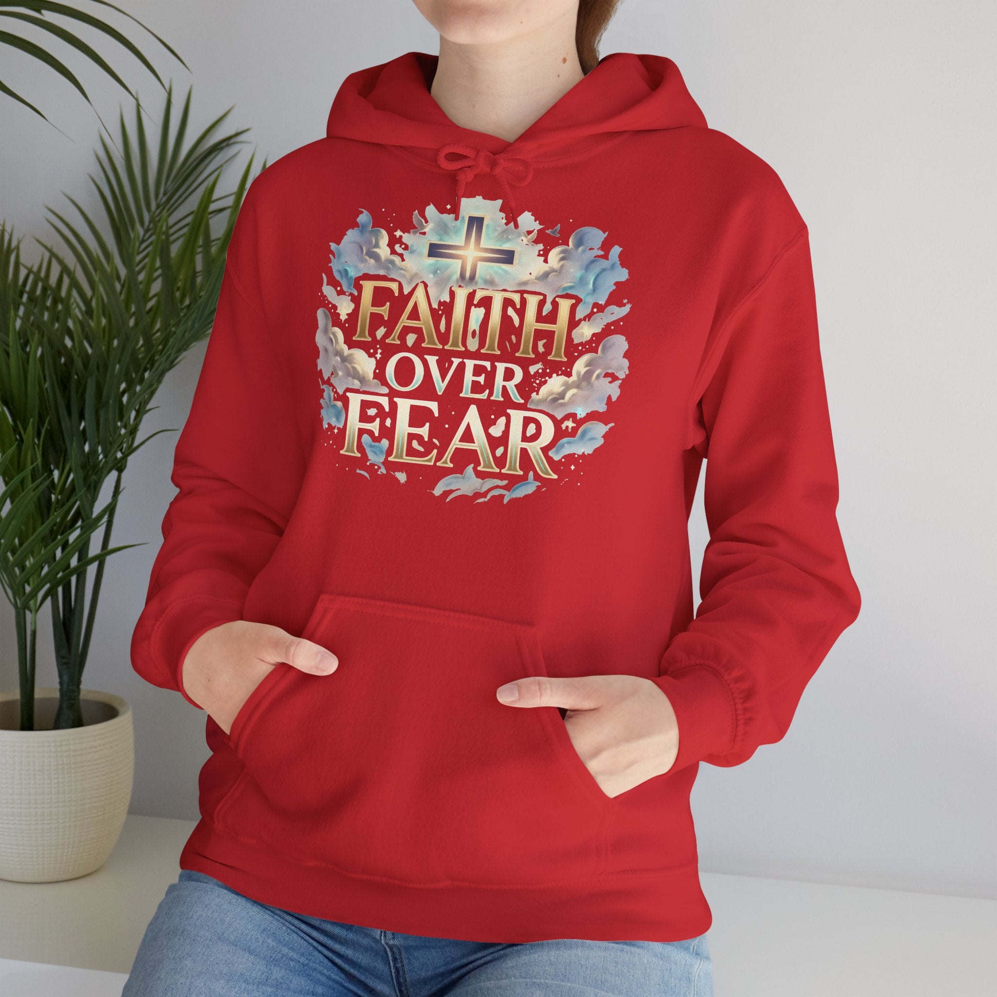Faith Over Fear Hoodie – Jesus Kreuz Kapuzenpullover | Christliches Sweatshirt