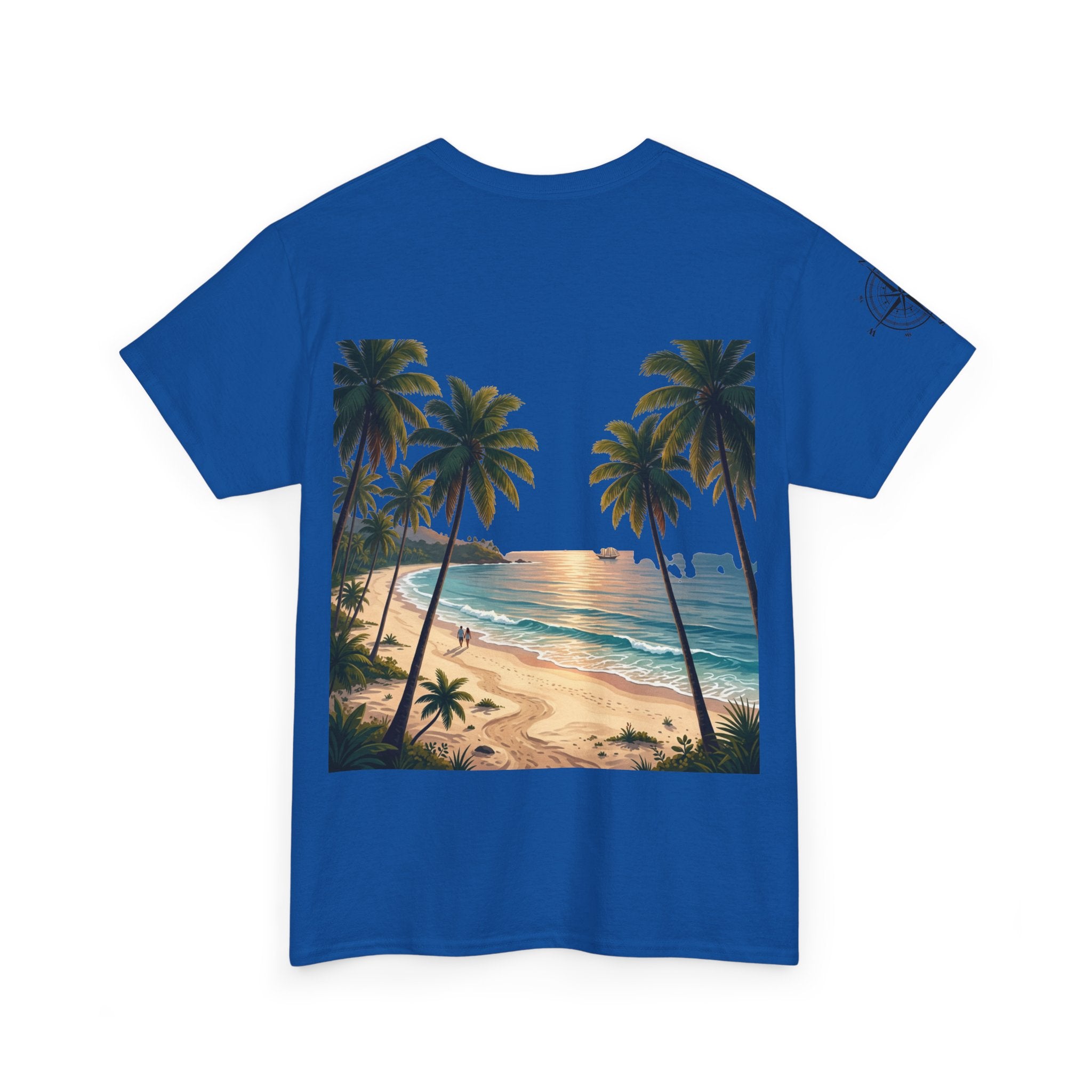 Strandurlaub T-Shirt – Retro Sonnenuntergang mit Palmen & ‚Urlaub‘ Wortwolke