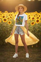 Kinder-T-Shirt – Sonnige Sonnenblumen-Roboter auf Einrad