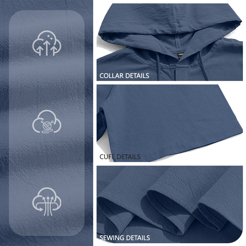 ESTID Herren Kurzarm Leinen-Kapuzenshirt | Linen-Blend Henley Shirt Ansicht 30 – Shirt – ESTID