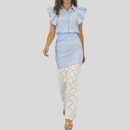 Gestreiftes Sommer-Set Damen | Blusenoberteil & Spitzen-Rock Detailansicht – Set – ESTID