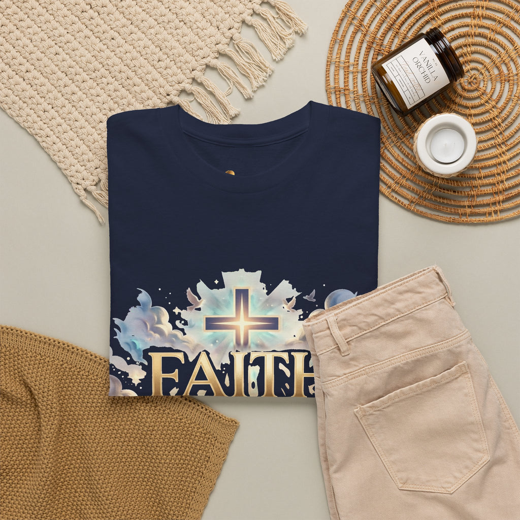 Faith Over Fear T-Shirt – Inspirierendes christliches Shirt mit Kreuz & Wolken
