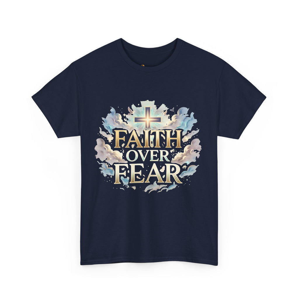 Faith Over Fear T-Shirt – Inspirierendes christliches Shirt mit Kreuz & Wolken