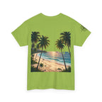 Strandurlaub T-Shirt – Retro Sonnenuntergang mit Palmen & ‚Urlaub‘ Wortwolke