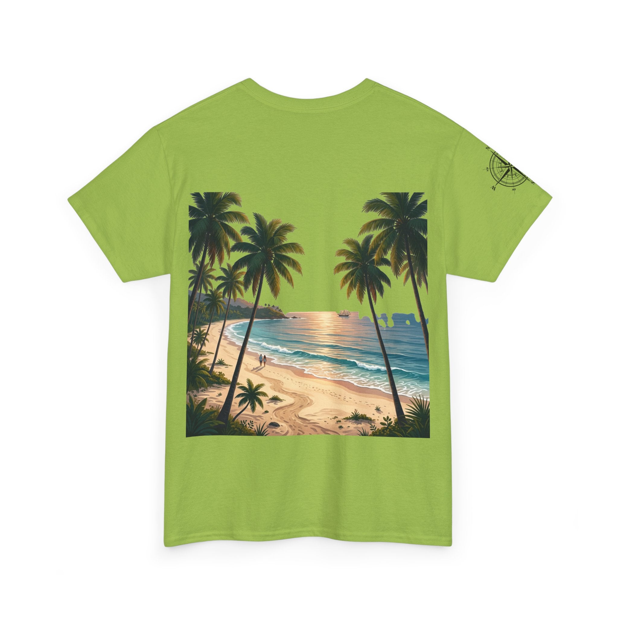 Strandurlaub T-Shirt – Retro Sonnenuntergang mit Palmen & ‚Urlaub‘ Wortwolke