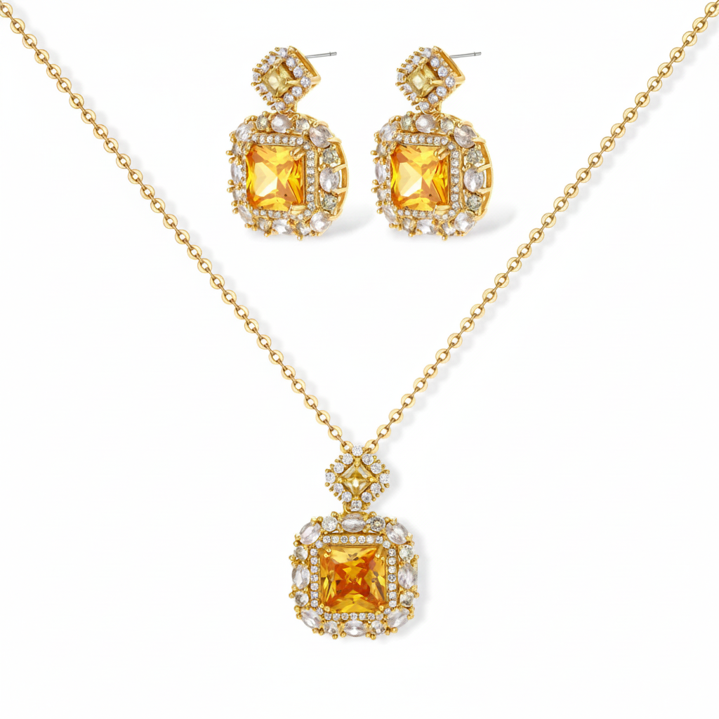 Goldenes Quadrat Luxus-Set Ansicht 8 – Schmuckset – ESTID