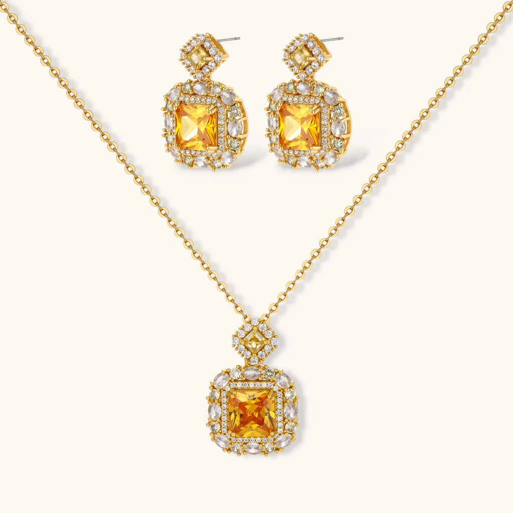 Goldenes Quadrat Luxus-Set Ansicht 4 – Schmuckset – ESTID
