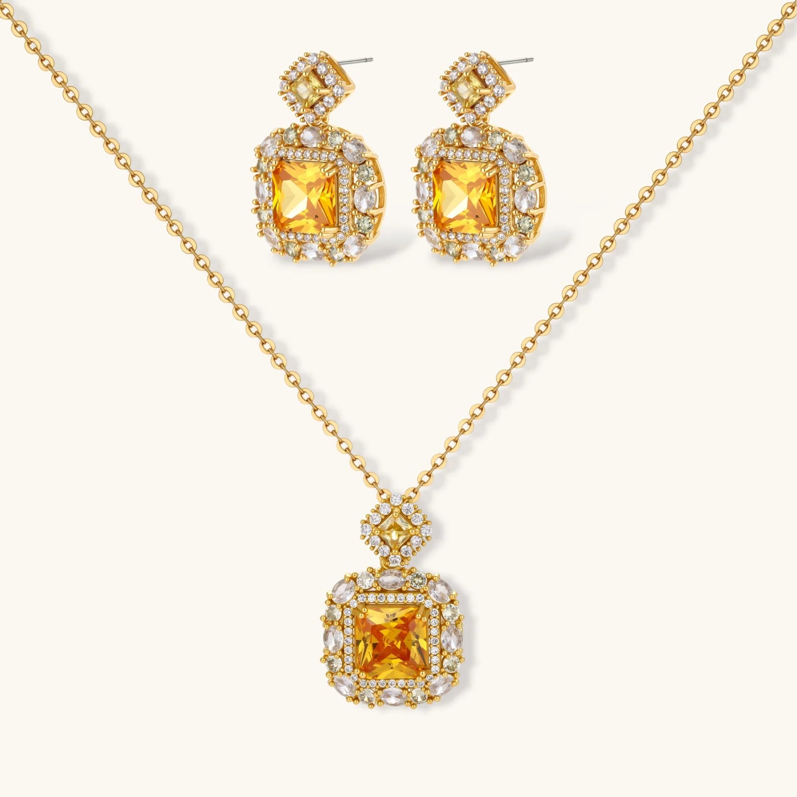 Goldenes Quadrat Luxus-Set Ansicht 4 – Schmuckset – ESTID