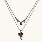 Karmesinrotes Herzen Layered-Halskette Detailansicht – Necklaces – ESTID