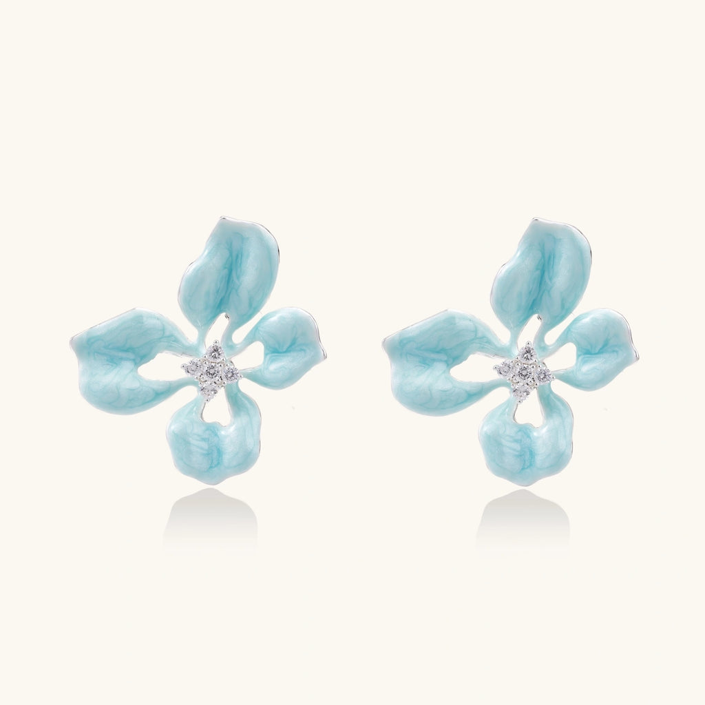 Himmelblaue Blüten-Ohrstecker Ansicht 3 – Earrings – ESTID