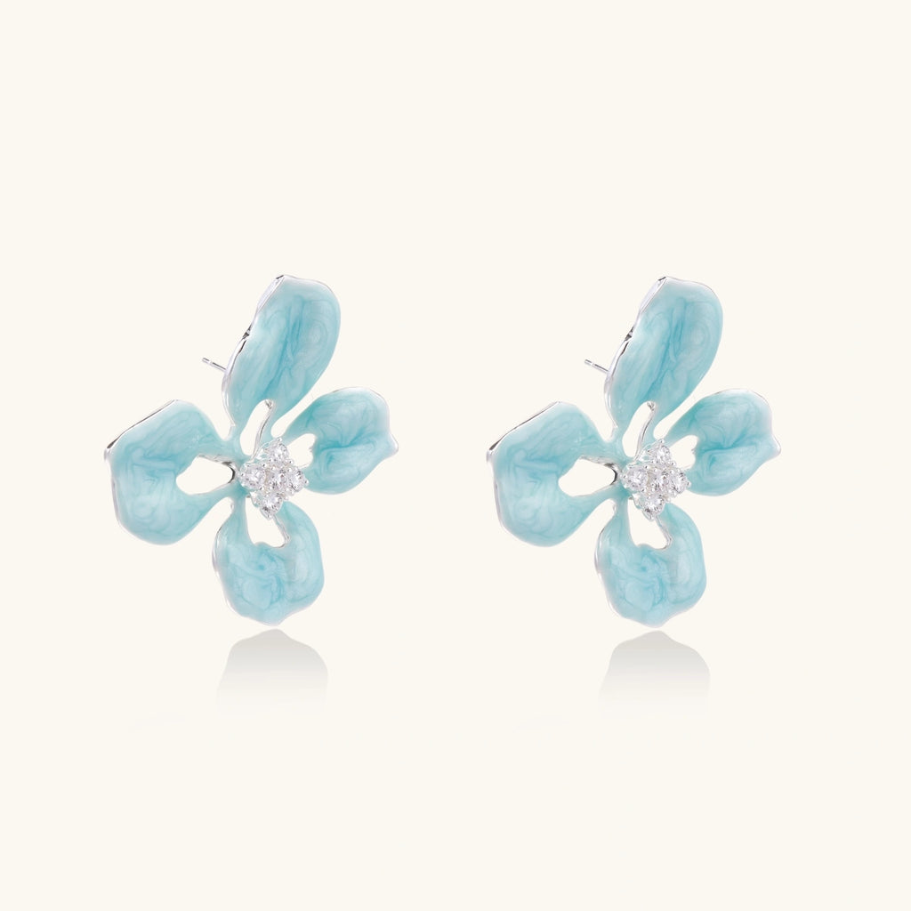 Himmelblaue Blüten-Ohrstecker Ansicht 4 – Earrings – ESTID