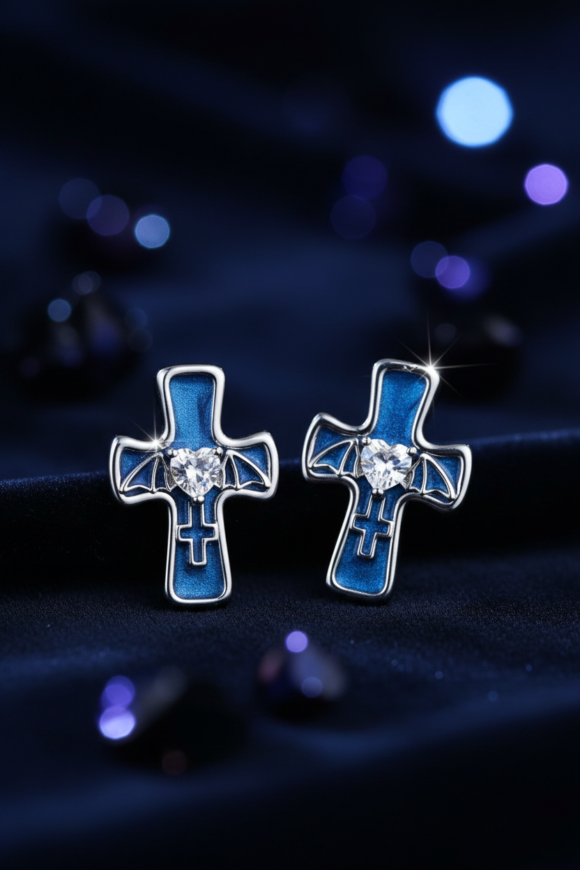 Gothische Kreuz-Herz-Ohrringe Ansicht 3 – Earrings – ESTID