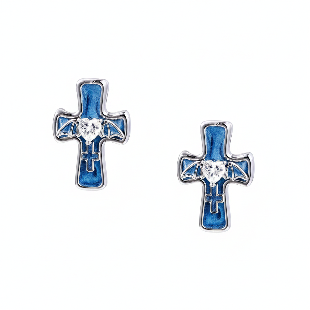 Gothische Kreuz-Herz-Ohrringe Ansicht 6 – Earrings – ESTID