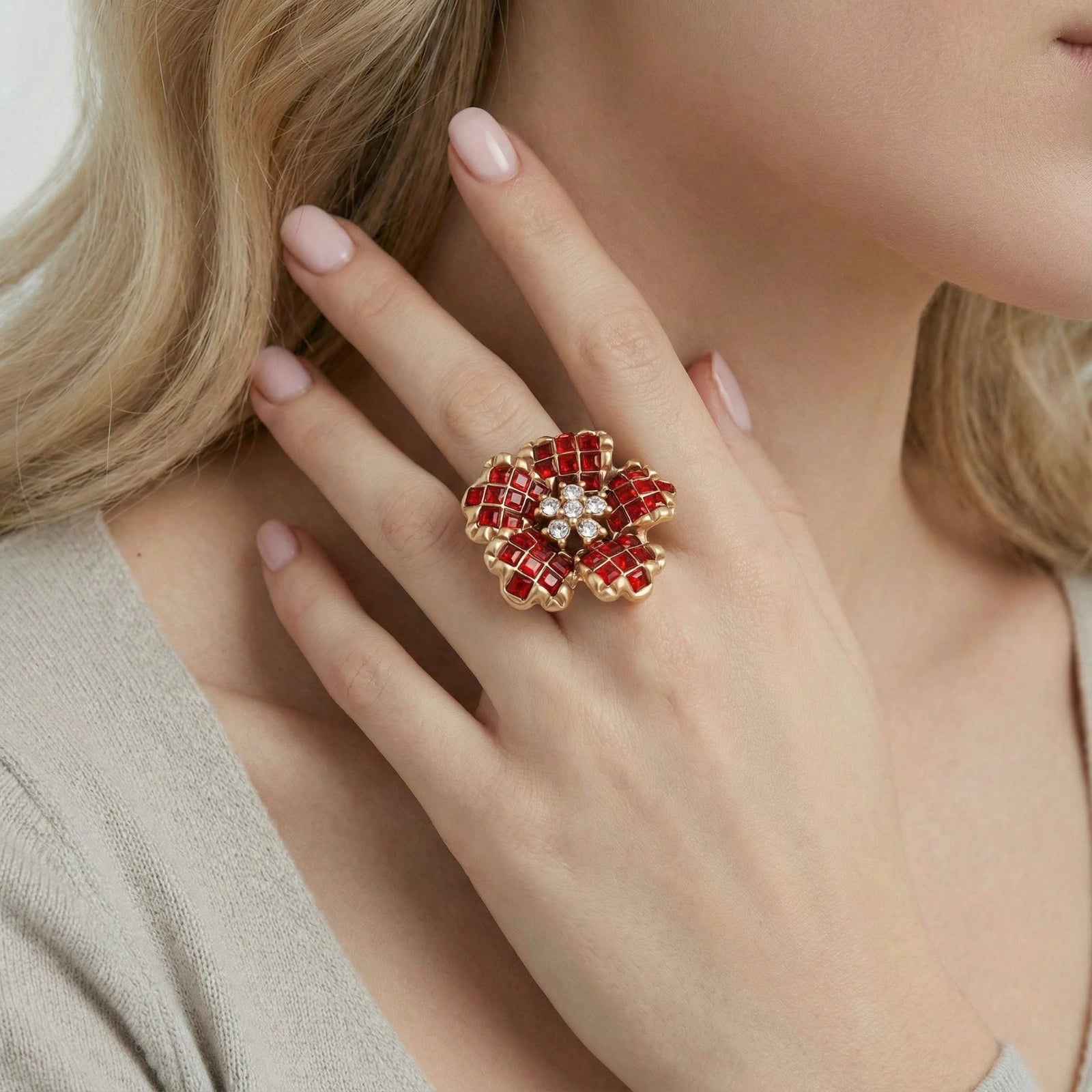Karmesinrote Blüten Ring – Ringe – ESTID
