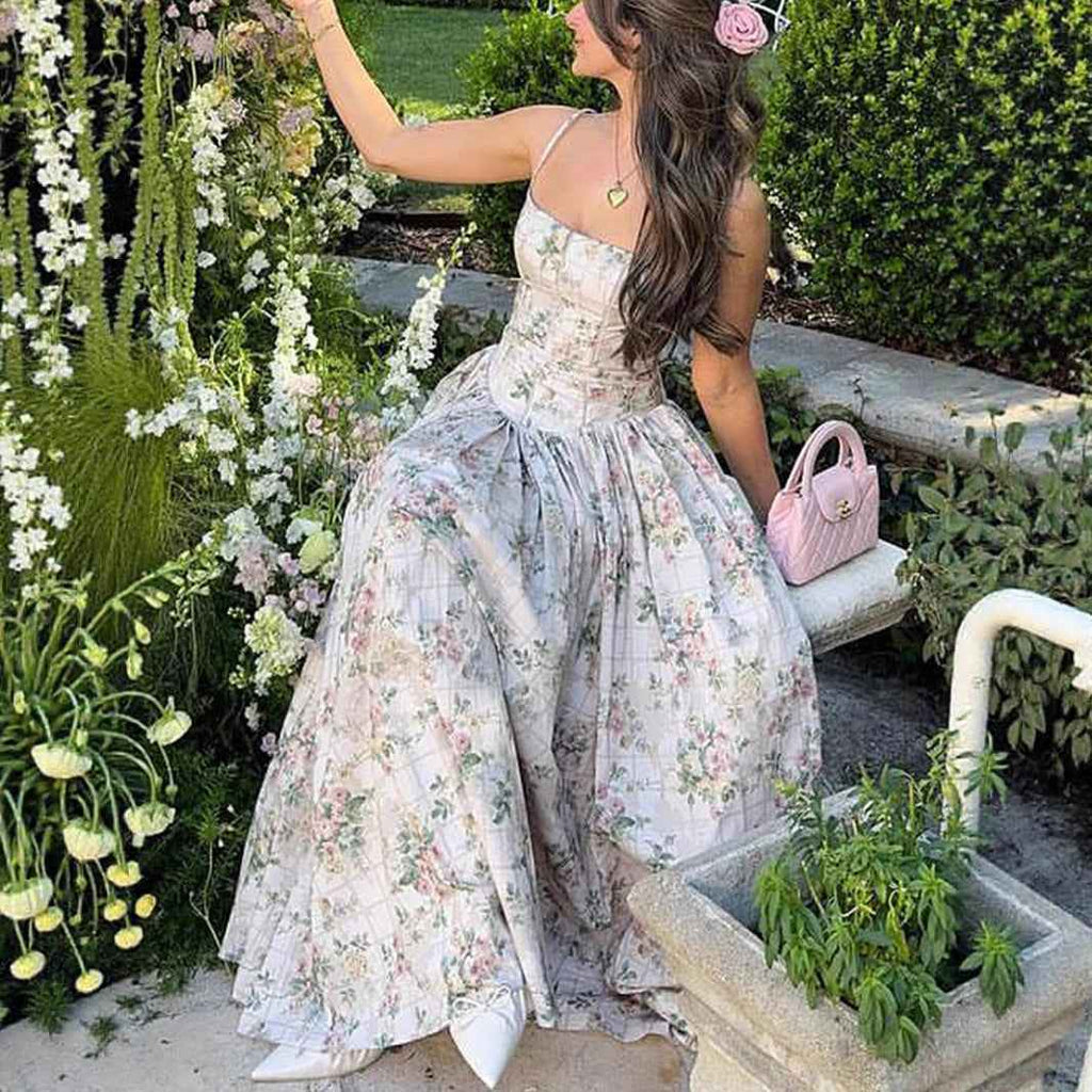 ESTID Damen Maxikleid „Flora Romance“ – Elegantes Corsagenkleid mit floralem Print