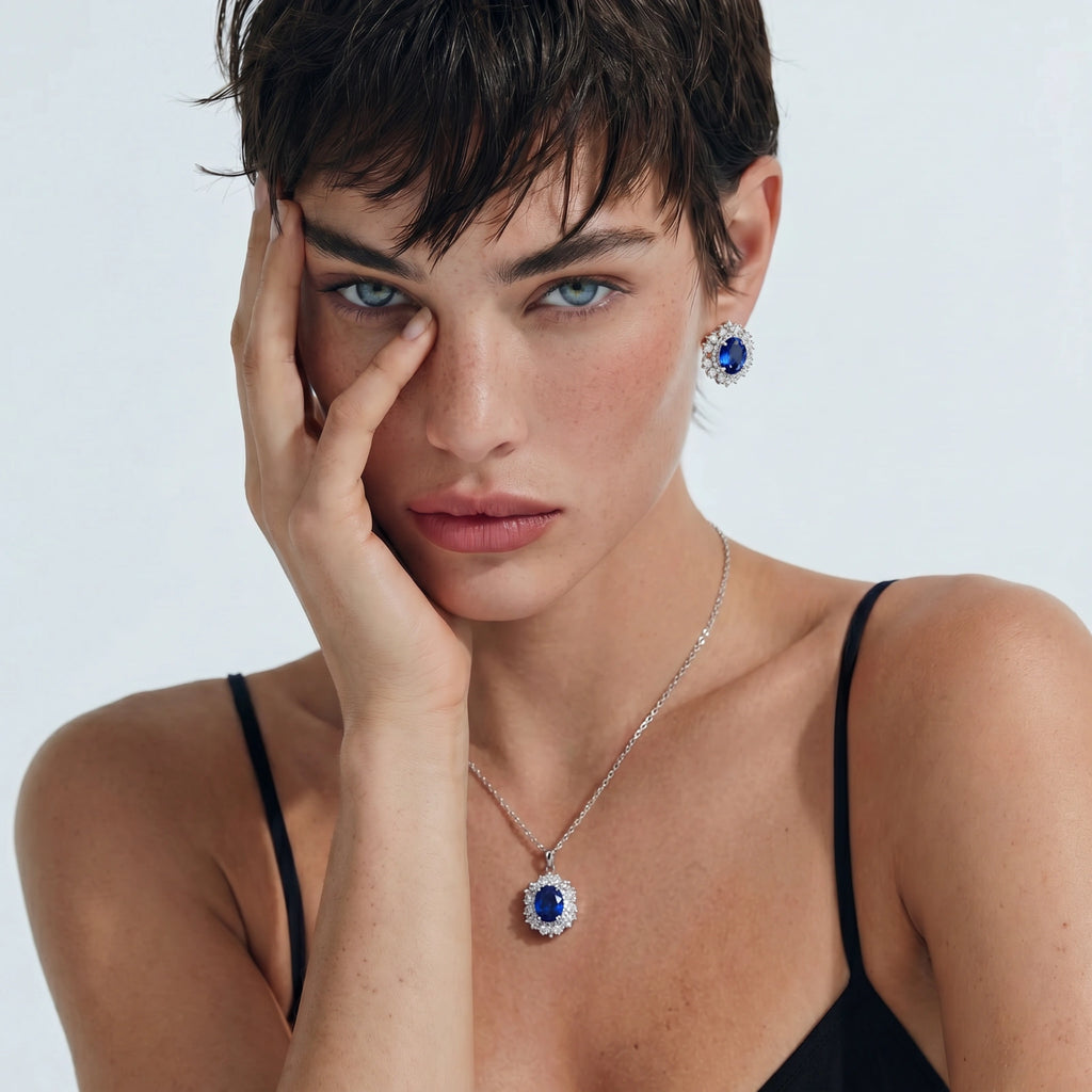 Royal Saphir Halo Set – Jewelry Sets – ESTID