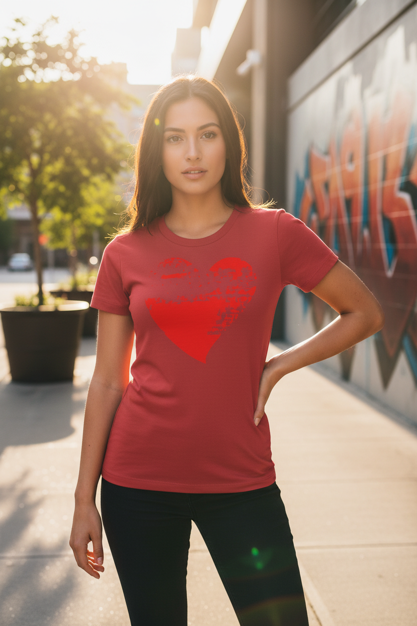 Damen T-Shirt 100% Baumwolle | Rotes Grunge-Herz Ansicht 5 – T-Shirt – ESTID