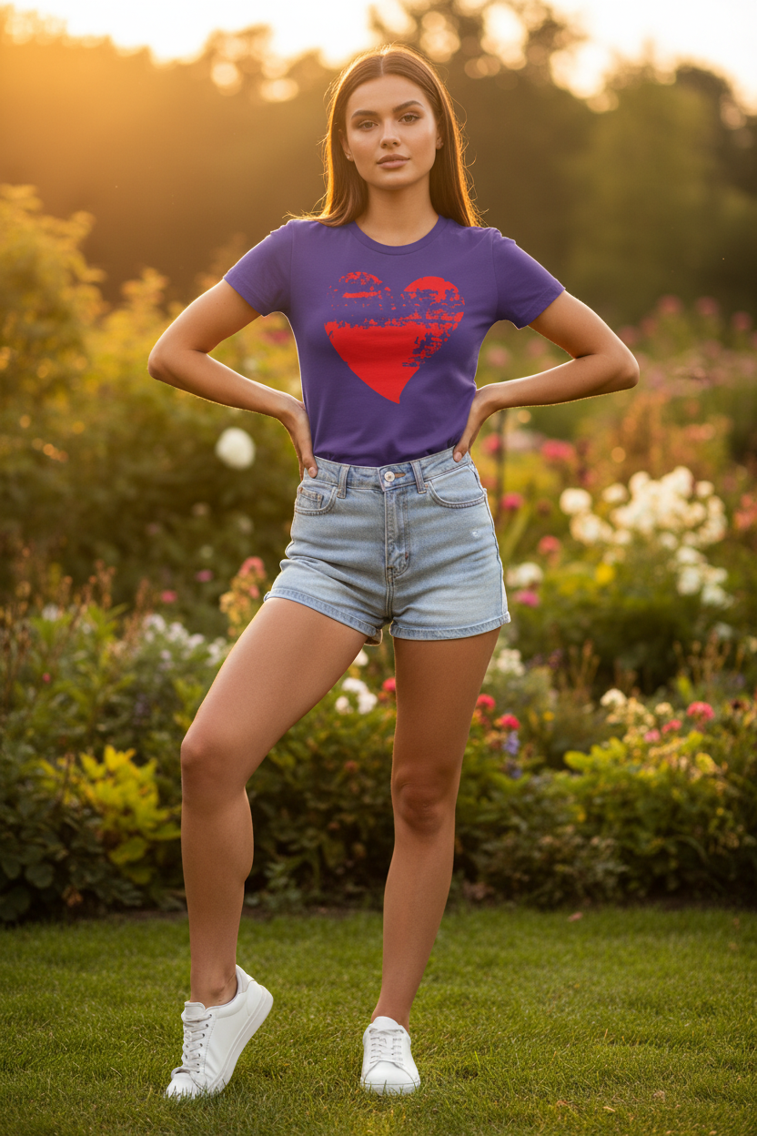 Damen T-Shirt 100% Baumwolle | Rotes Grunge-Herz Ansicht 3 – T-Shirt – ESTID