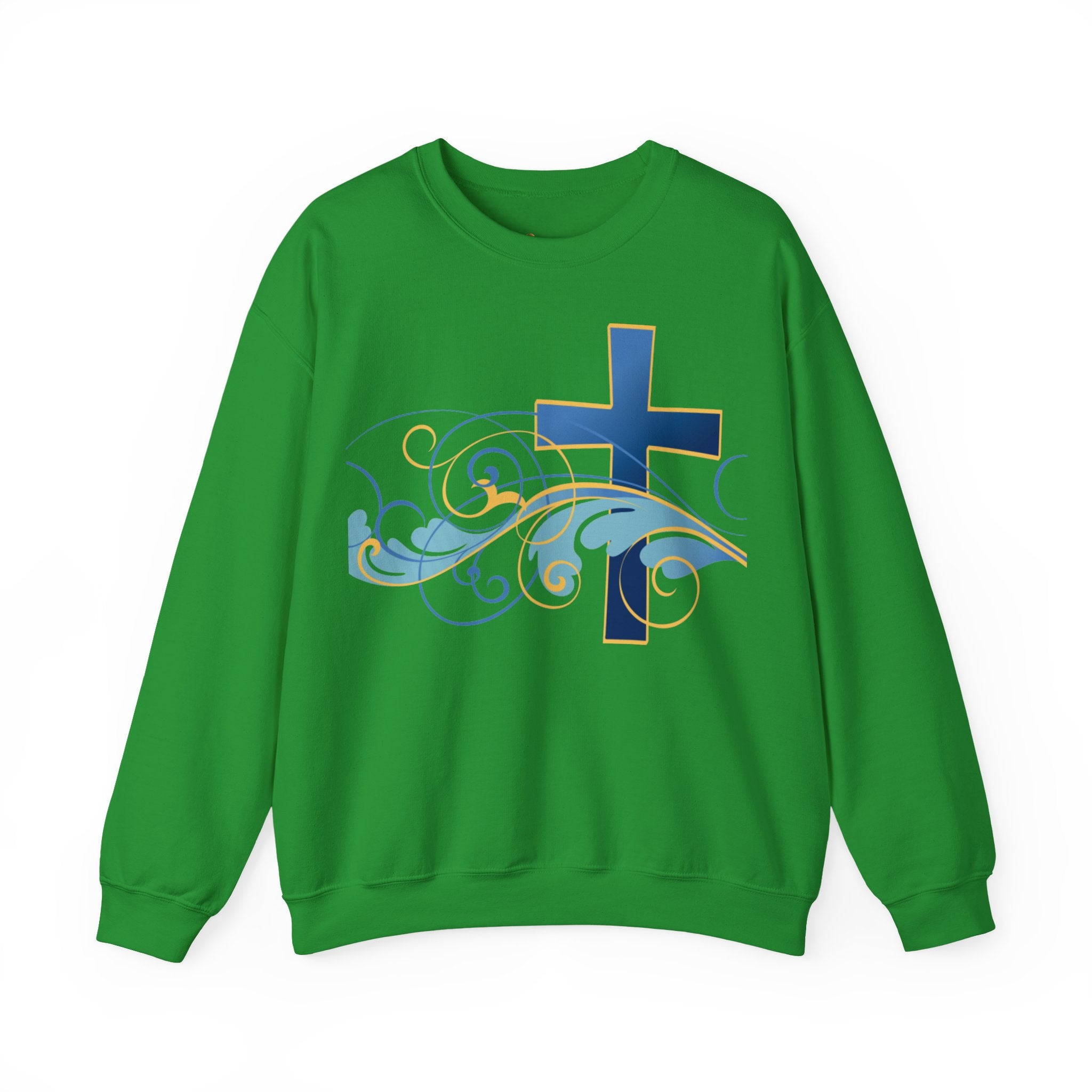 ESTID Unisex Crewneck Pullover | Blaues Kreuz & Wellen-Ornament Ansicht 12 – Sweatshirt – ESTID